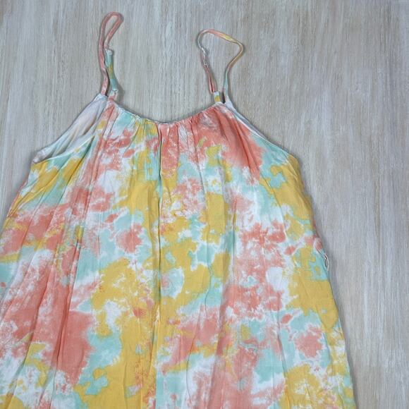 NWT Francesca's Blue Rain Boho Sunset Tie Dye Tiered Whimsical Midi Dress Medium - Picture 13 of 14